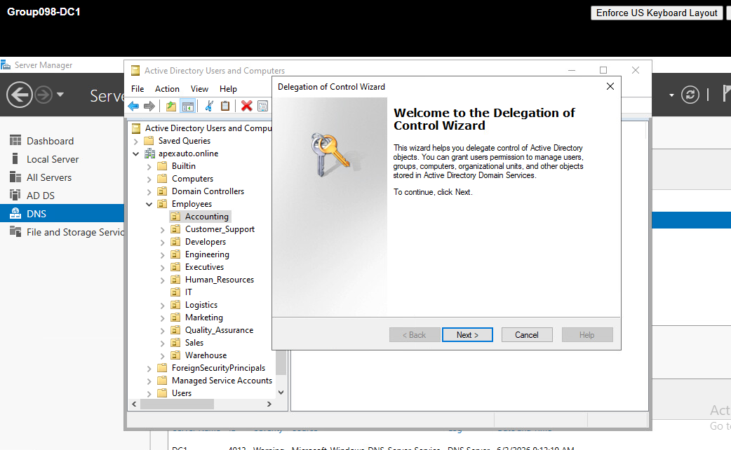 Delegation of control wizard screenshot