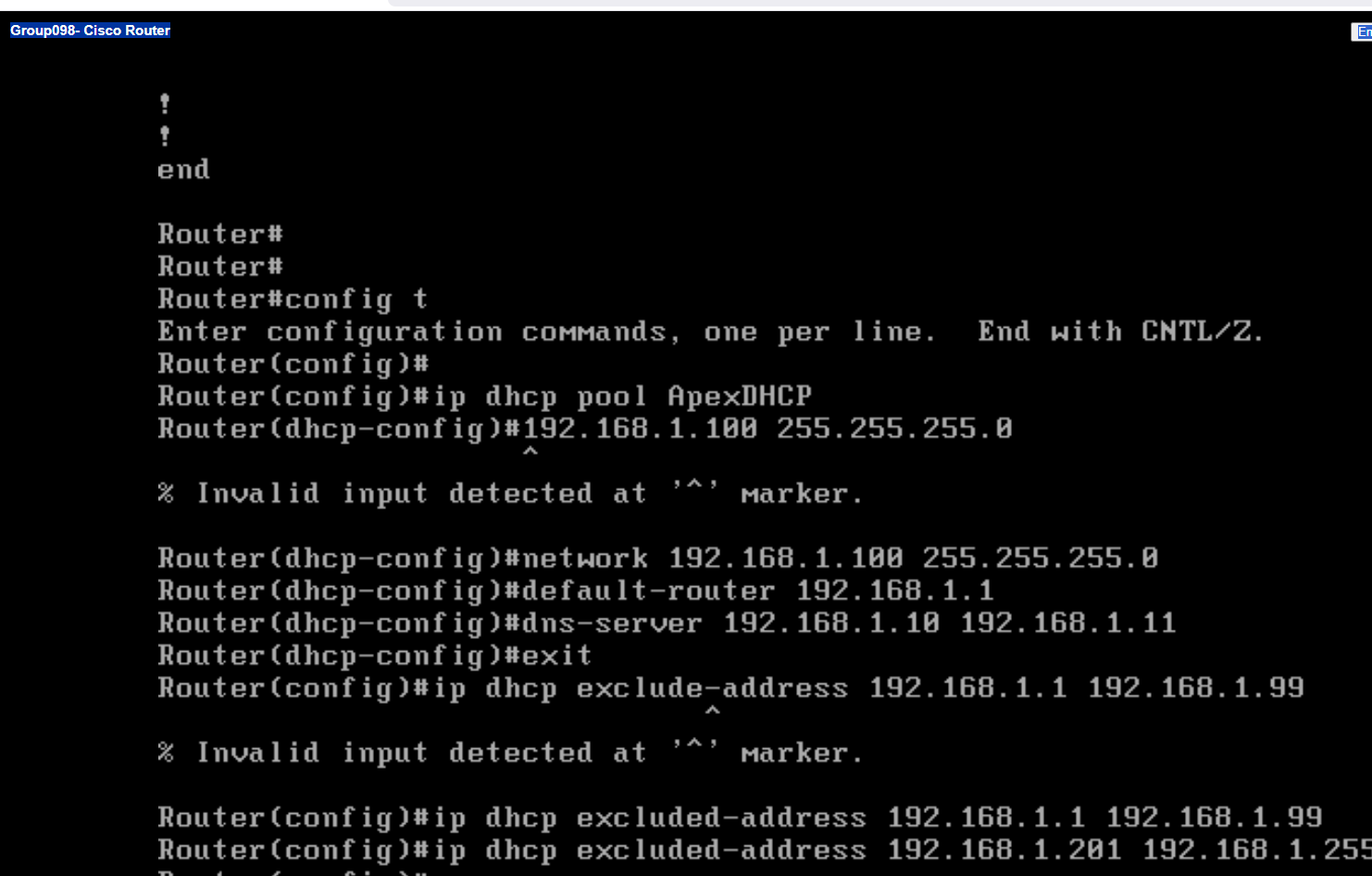 DHCP pool screenshot