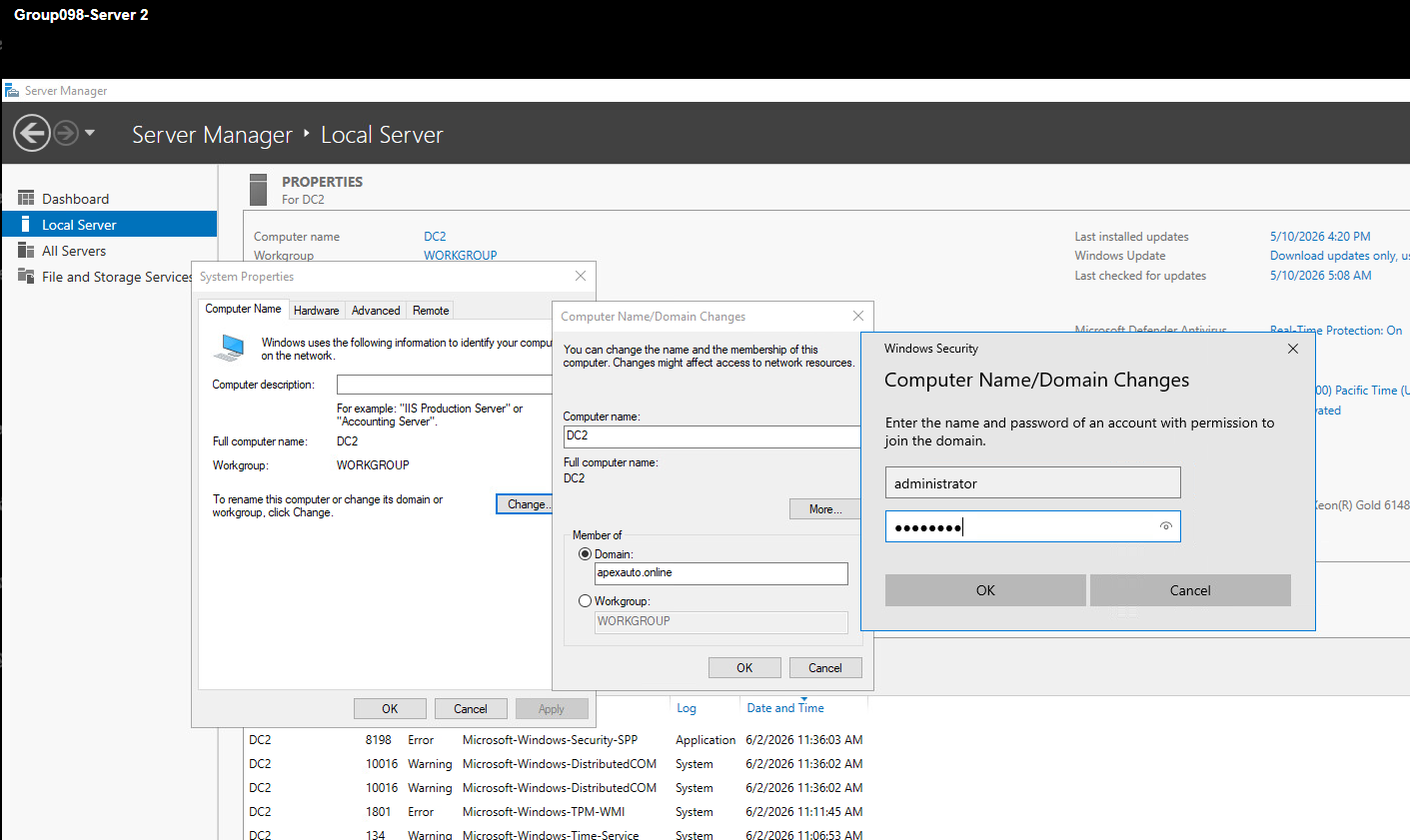 Domain join screenshot